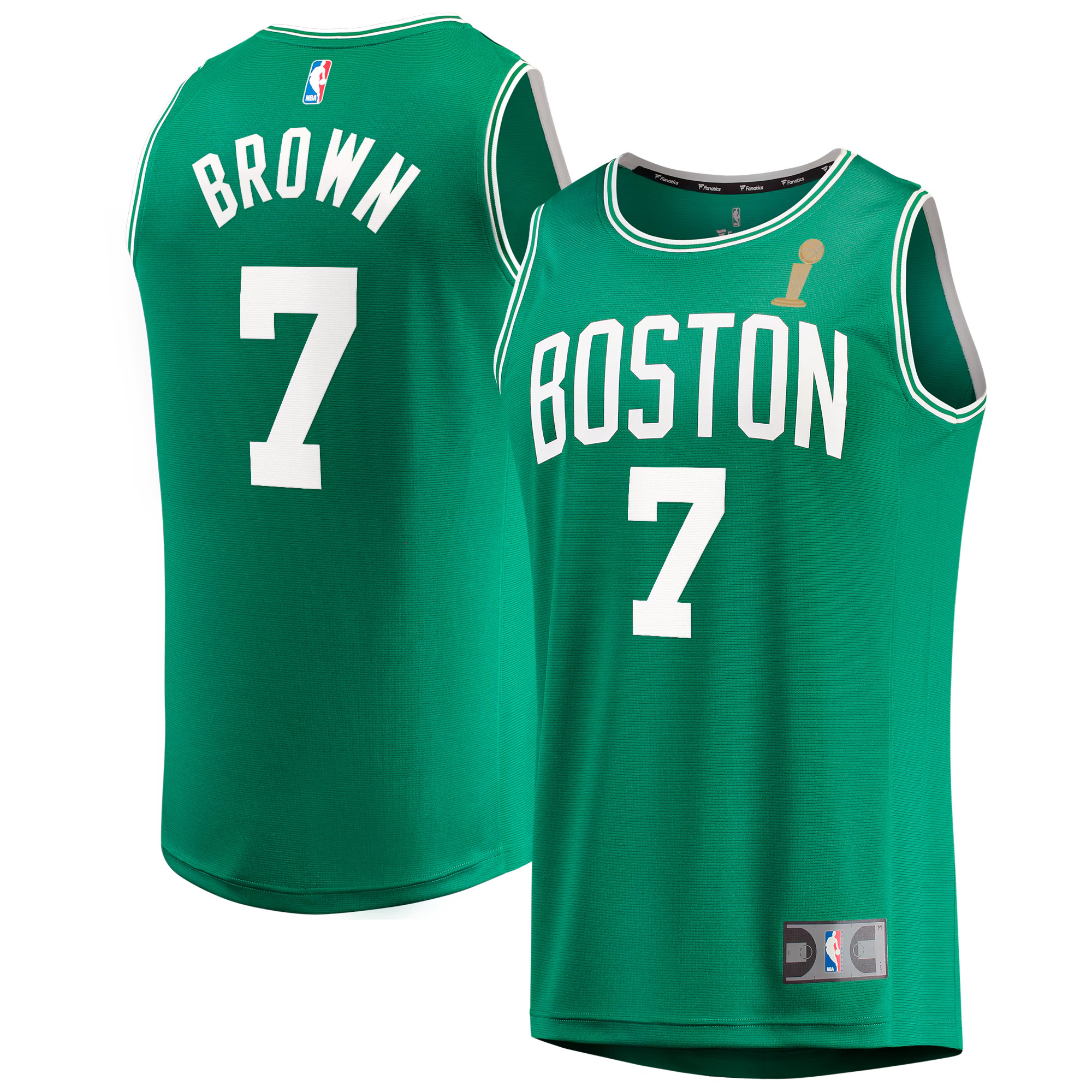 Men's Fanatics Jaylen Brown Kelly Green Boston Celtics 2024 NBA Finals Champions Fast Break Replica Player Jersey - Icon